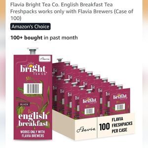 Flavia Bright Tea Co. 100ct English Breakfast Tea Fresh Packs, NEW